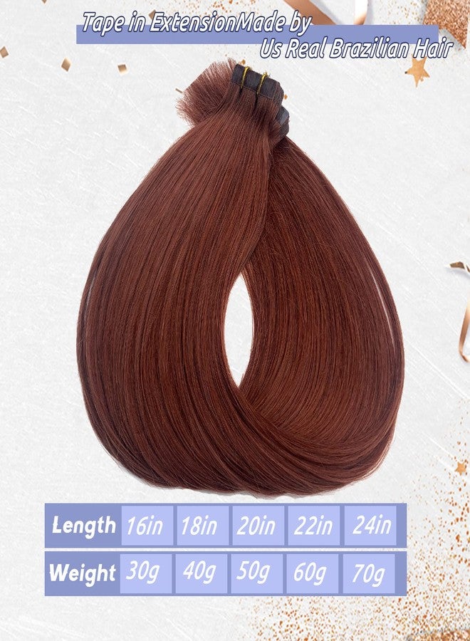 Smavida Auburn Tape in Hair Extensions Human Hair #33 Dark Auburn Invisible Tape ins Silky Straight 20pcs/30g Seamless Skin Weft 100% Remy Real Human Hair Glue in Extensions 16 Inch - Image 4